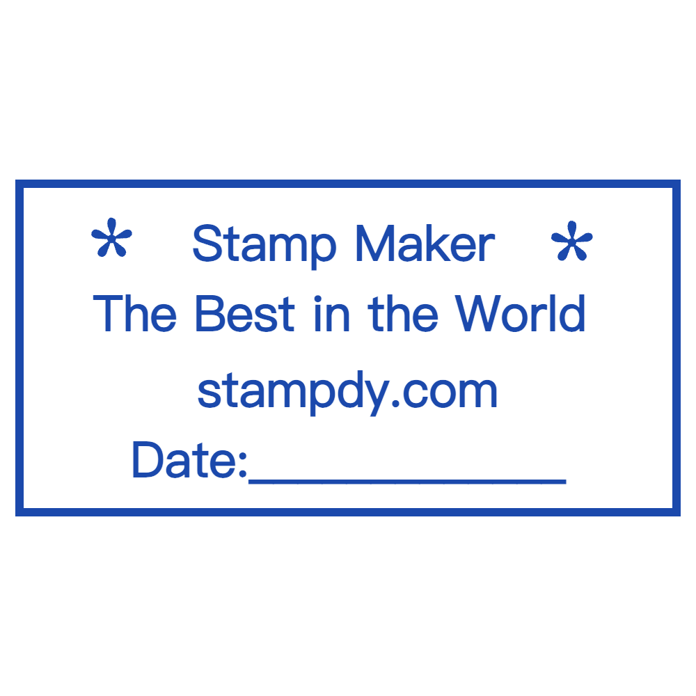 Rectangular custom stamp with “Date” lettering and layered graphic emblems, SealsDigital #3649409