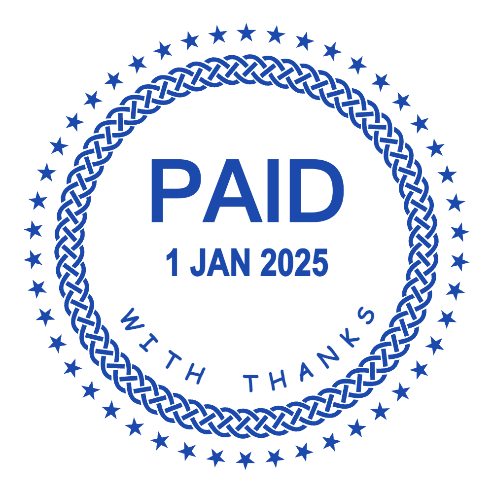 Round date stamp showing “WITH THANKS” lettering and curved text, template #4315222