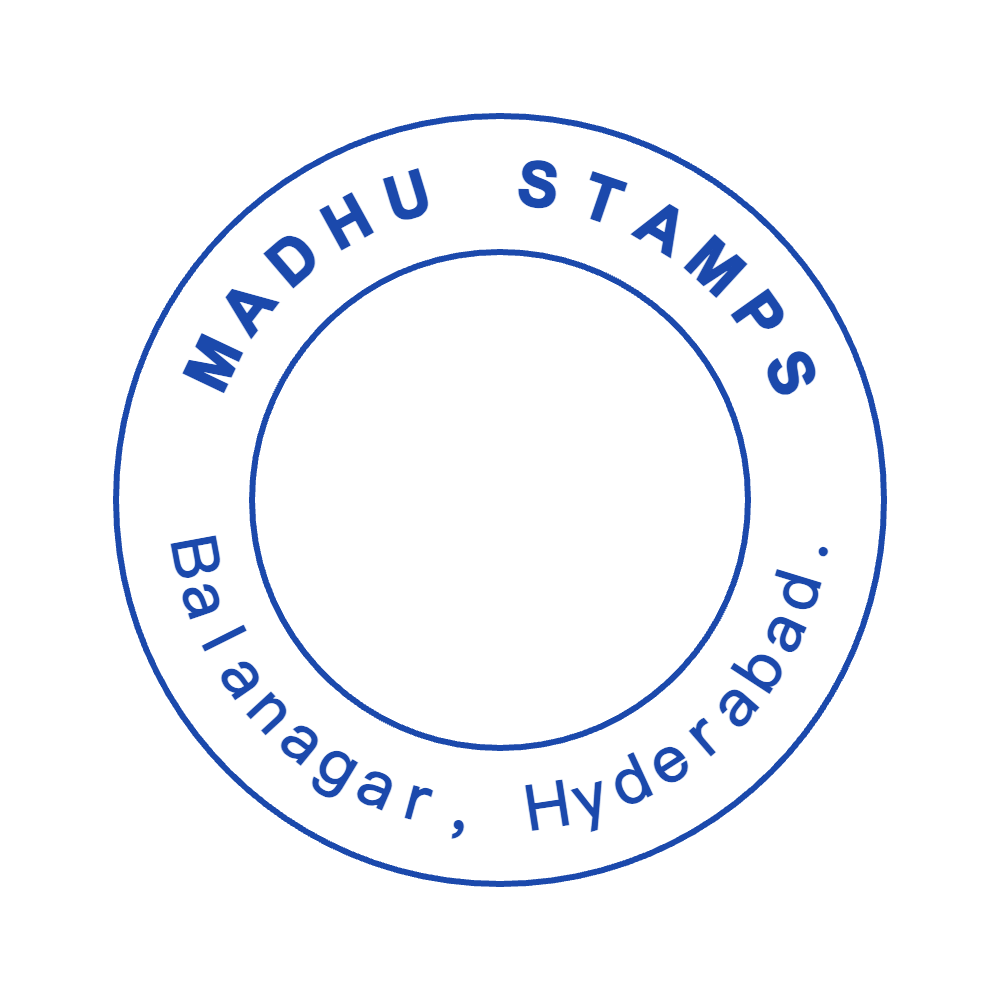 Personalize this round Indian business seal in SealsDigital #1852787 SealsDigital round Indian business seal with “Balanagar, Hyderabad.” lettering and curved text, #1852787