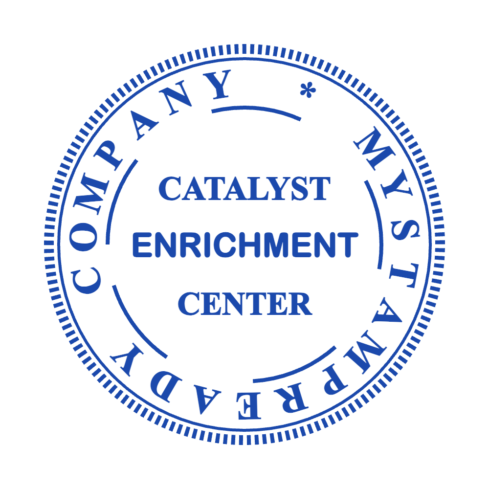 Personalize this round custom stamp in SealsDigital #2780552 Round custom stamp showing “CENTER” lettering and curved text, template #2780552