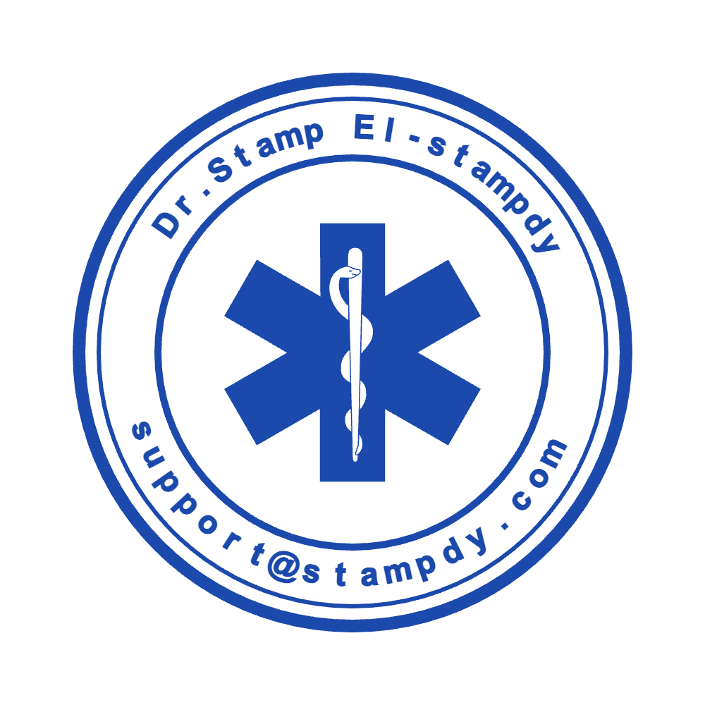 Personalize this round medical office stamp in SealsDigital #3759157 Round medical office stamp showing “Dr.Stamp El-SealsDigital” lettering and curved text, template #3759157