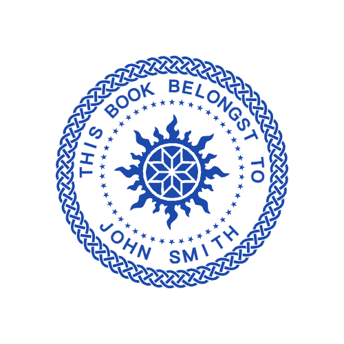 Build this library ownership stamp with “JOHN SMITH” lettering and curved text in SealsDigital #0730277 Round library ownership stamp showing “JOHN SMITH” lettering and curved text, template #0730277