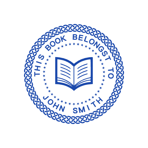 Edit this library ownership stamp with “JOHN SMITH” lettering and curved text in SealsDigital #0791858 Round library ownership stamp showing “JOHN SMITH” lettering and curved text, template #0791858