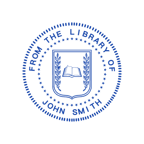 Start a library ownership stamp design in SealsDigital #1119513 Round library ownership stamp with “JOHN SMITH” lettering and curved text, SealsDigital #1119513