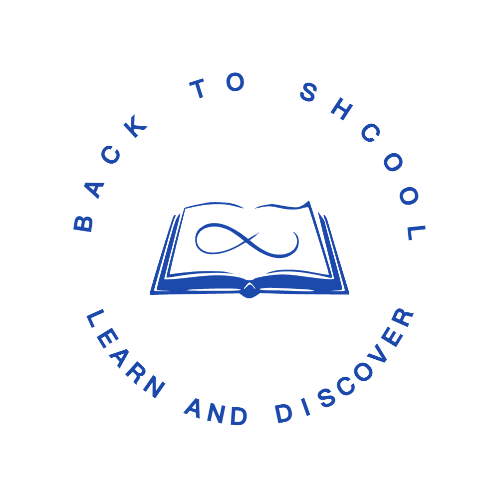 Round school stamp layout with “LEARN AND DISCOVER” lettering and curved text, #5398428
