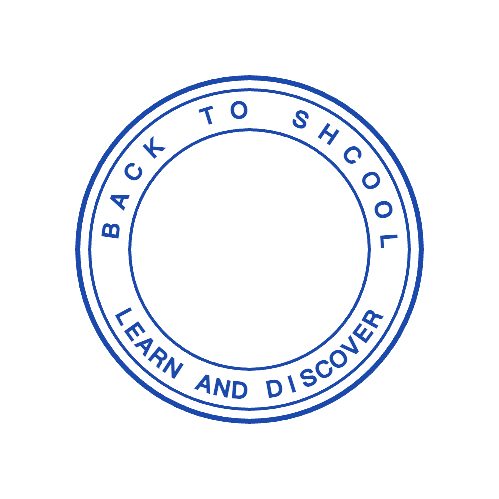 Round school stamp layout with “BACK TO SHCOOL” lettering and curved text, #5843436