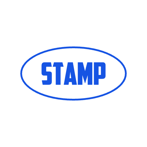 Round text stamp showing “STAMP” lettering, template #9925083
