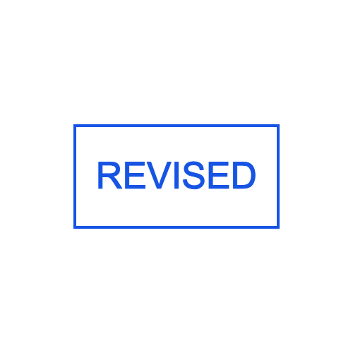 Rectangular text stamp showing “REVISED” lettering, template #0286918
