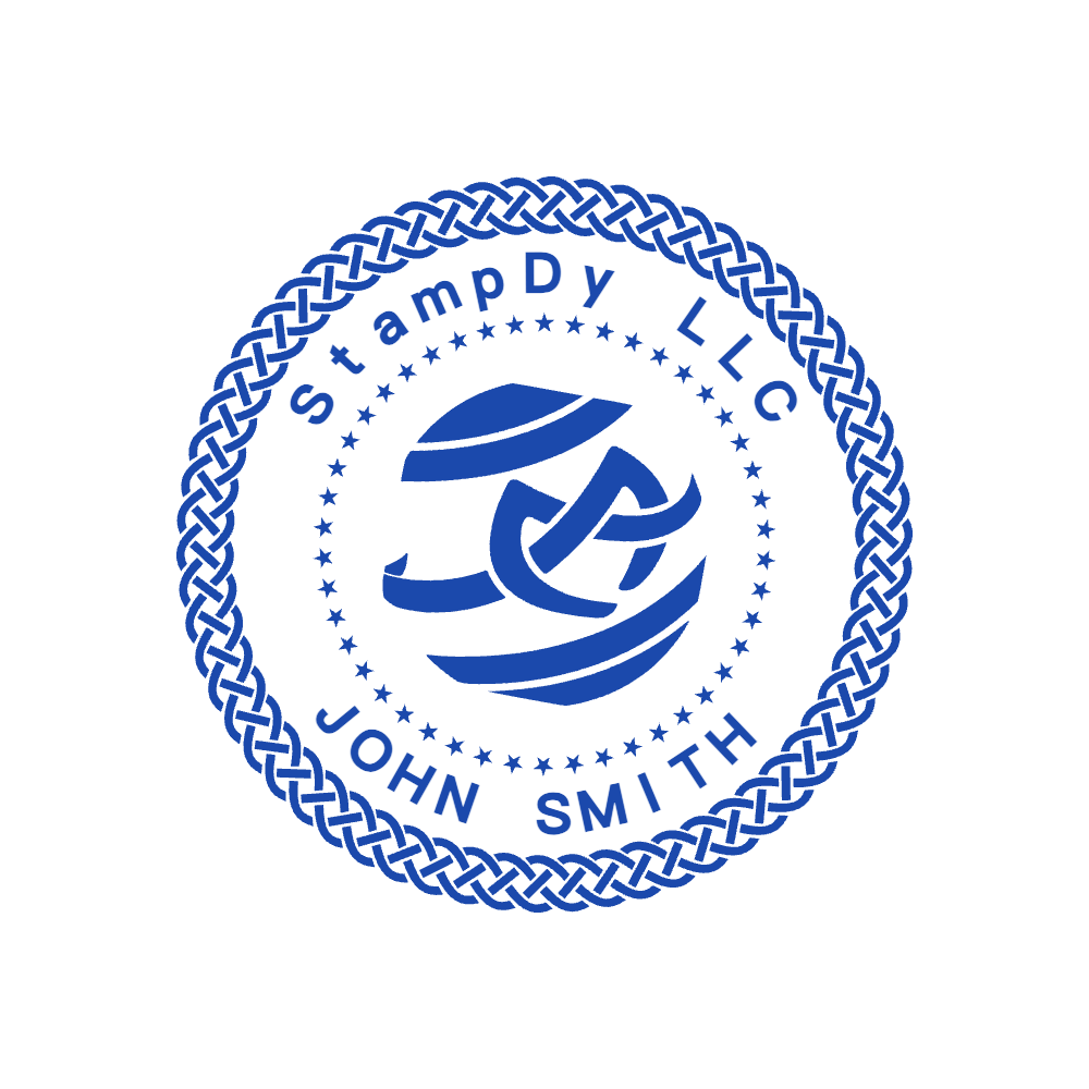 Round logo stamp showing “JOHN SMITH” lettering and curved text, template #2869214