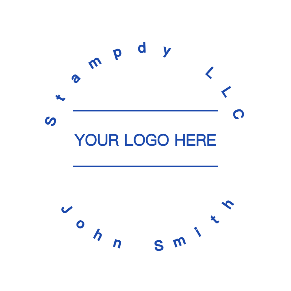 Round logo stamp showing “YOUR LOGO HERE” lettering and curved text, template #4317014