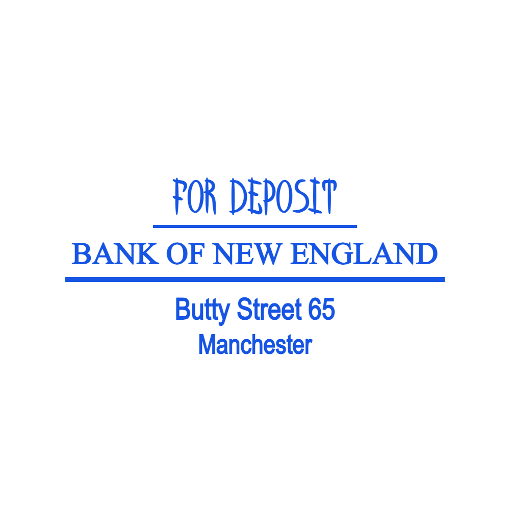 Rectangular deposit-only stamp layout with “Manchester” lettering and divider lines, #1071185
