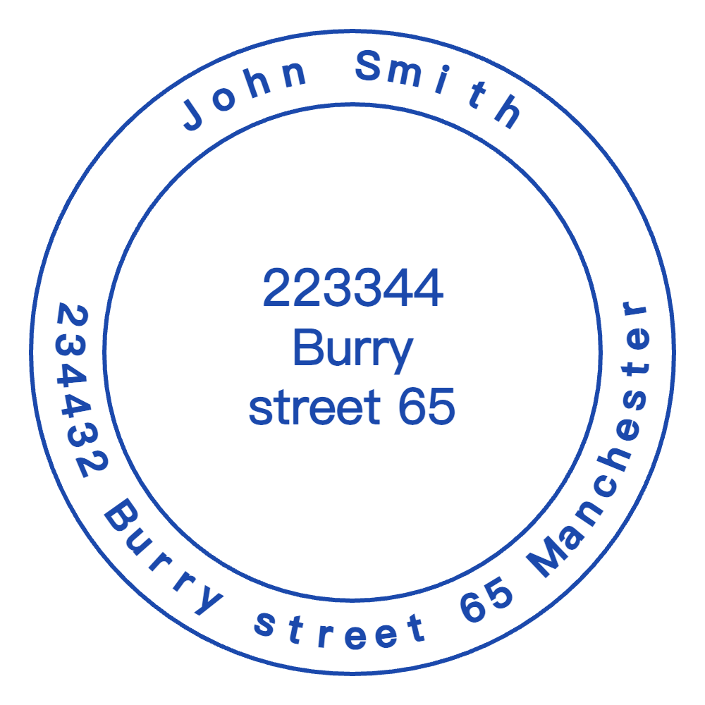 SealsDigital round address stamp with “street 65” lettering and curved text, #0306661