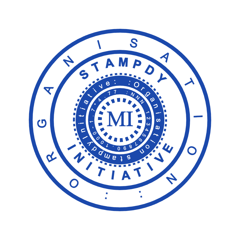 Create a round decorative seal in SealsDigital #8502399 Round decorative seal showing “MI” lettering and curved text, template #8502399