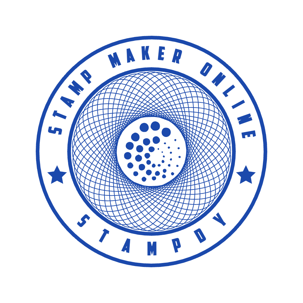 Build this decorative seal with “Stamp maker online” lettering and curved text in SealsDigital #9802397 SealsDigital round decorative seal with “Stamp maker online” lettering and curved text, #9802397