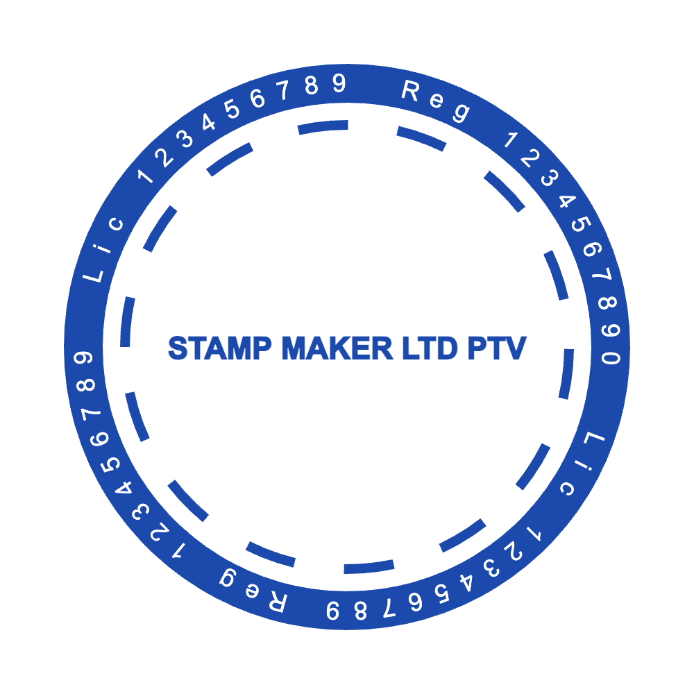 Round custom stamp with “STAMP MAKER LTD PTV” lettering and curved text, SealsDigital #6248264