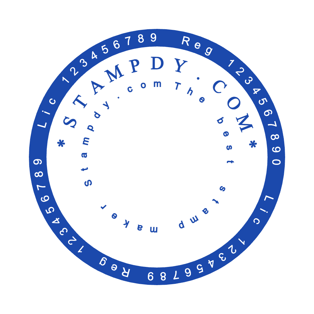SealsDigital round custom stamp with registration details and curved text, #6407442