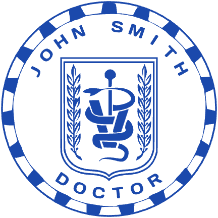 Round medical office stamp with “DOCTOR” lettering and curved text, SealsDigital #0815858
