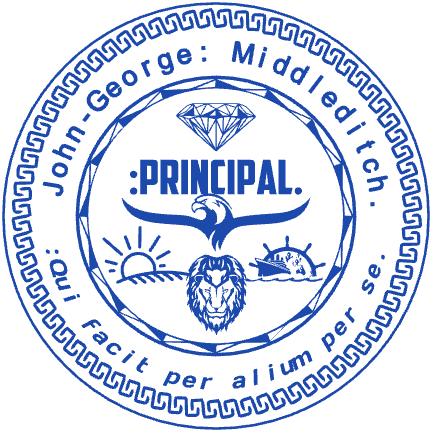 Start a business stamp design in SealsDigital #9951235 SealsDigital round business stamp with “:Principal.” lettering and curved text, #9951235
