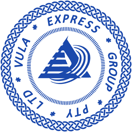 Round library ownership stamp layout with “VULA * EXPRESS * GROUP * PTY” lettering, #4123507