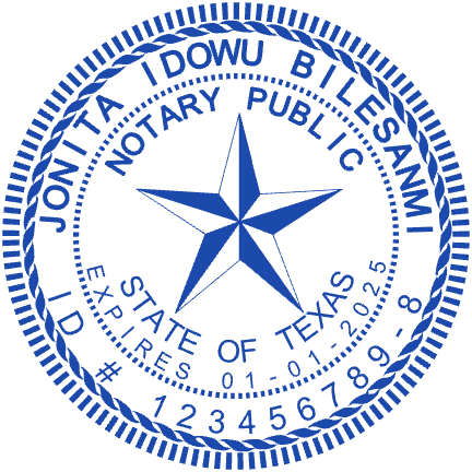 Round rubber stamp with “STATE OF TEXAS” lettering and curved text, SealsDigital #6978370
