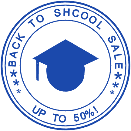 SealsDigital round school stamp with “BACK TO SHCOOL SALE” lettering and curved text, #3392217