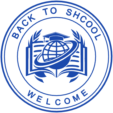 Round school stamp layout with “BACK TO SHCOOL” lettering and curved text, #3491783