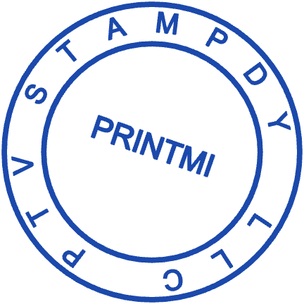 Round Indian business seal with “PRINTMI” lettering and curved text, SealsDigital #2128102