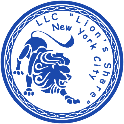 Round Lion's Share LLC seal with lion emblem and New York City text, SealsDigital #5360382