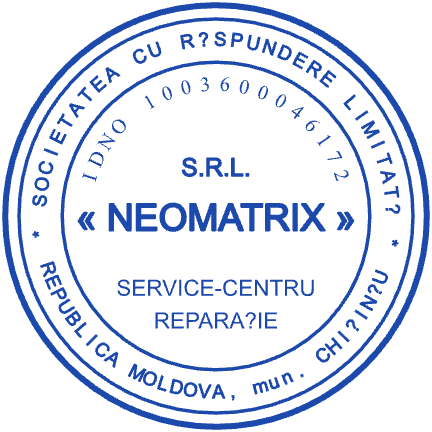 Round Neomatrix SRL service-centre seal with Moldova registration details, SealsDigital #5868970