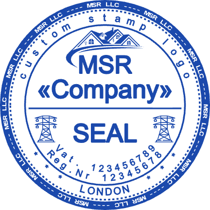 Layered MSR LLC company seal with registration, VAT and London text, SealsDigital #7063779