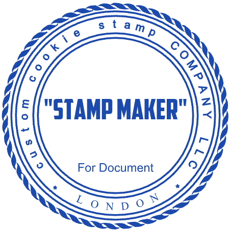 Round London cookie company document seal with rope border and custom text, SealsDigital #7847446
