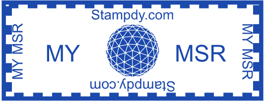 Rectangular MSR company seal with globe icon and MY lettering, SealsDigital #9966970