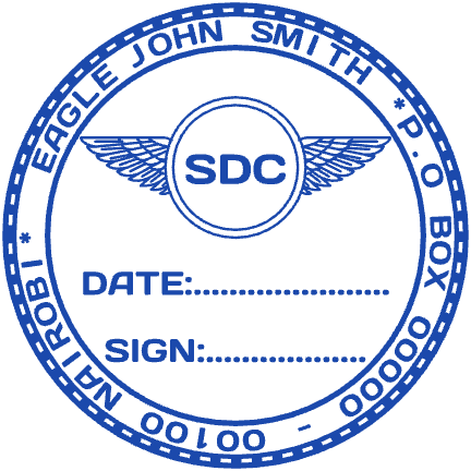 Round SDC Nairobi authorization seal with eagle emblem, date and signature lines, SealsDigital #4972473