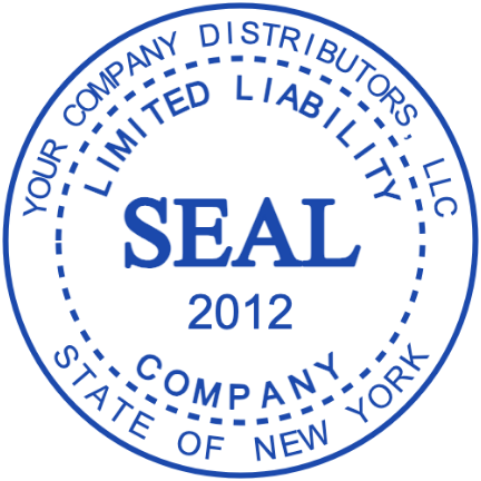 Personalize the New York LLC seal with SealsDigital | 8052055 LLC lettering surrounds a central company seal and founding year, 38 mm layout