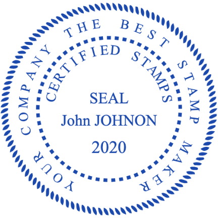 Personalize the certified company seal with SealsDigital | 9310024 Certification text encircles a name, date and central seal label, 38 mm layout
