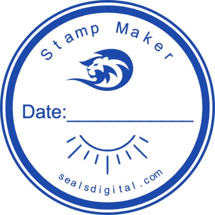 A blank date line crosses the middle of a circular company stamp, 38 mm layout