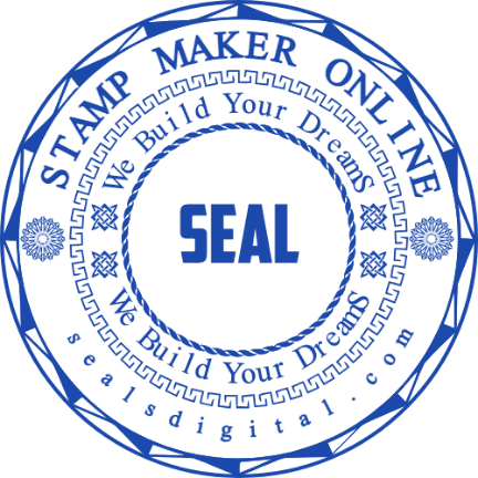 Repeated slogan arcs frame a central seal label, 38 mm layout