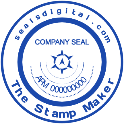 A company seal heading is paired with a registration code, 38 mm layout