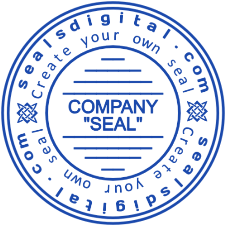 Create a company mark with interlaced accents with SealsDigital Round business stamp with paired woven emblems and short horizontal lines around its center
