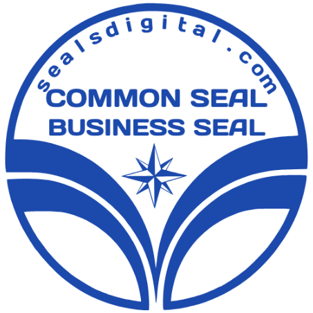 Add business details to the compass and fan design with SealsDigital Circular seal combining a compass emblem with three broad fan shaped bands