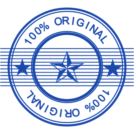 Round originality badge with a large outlined star crossed by fine horizontal lines