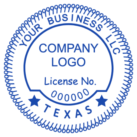 Loop edged Texas company seal with an open logo area and curved license number