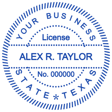 Texas name seal with dotted text dividers and a fine radial outer border