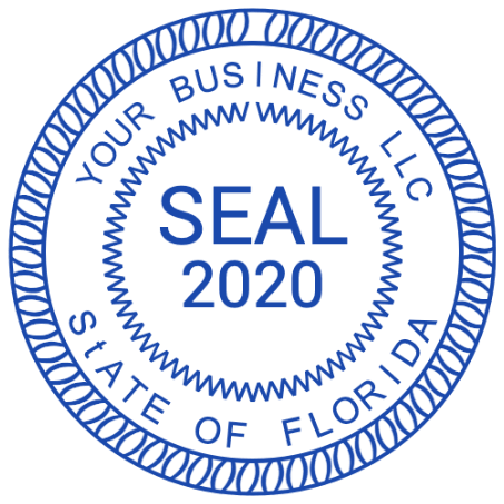 Florida business seal framed by an interlocking loop border and an inner zigzag ring