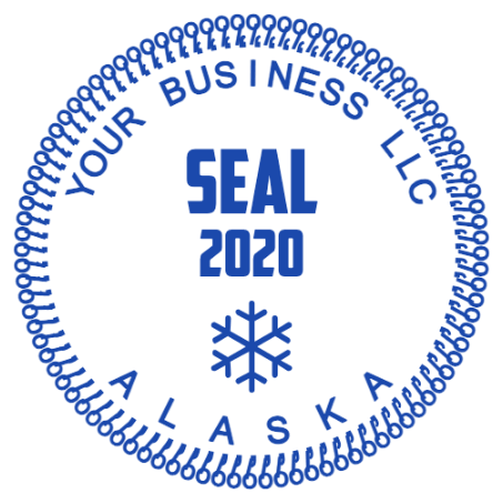 Alaska company seal with a snowflake beneath the year and a looped outer edge