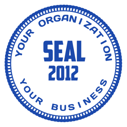 Arrange two business labels around a central year with SealsDigital Year centered business seal with two curved name fields inside a dotted radial border