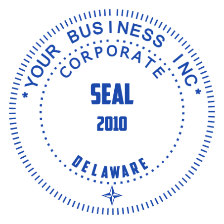 Set your company details inside the Delaware compass design with SealsDigital Delaware corporate seal with a small compass rose and alternating dotted and radial rings