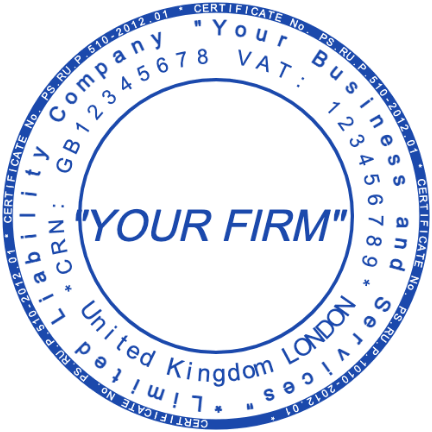 Add business registration details to concentric text rings with SealsDigital UK business seal with multiple fine text rings surrounding a large center name