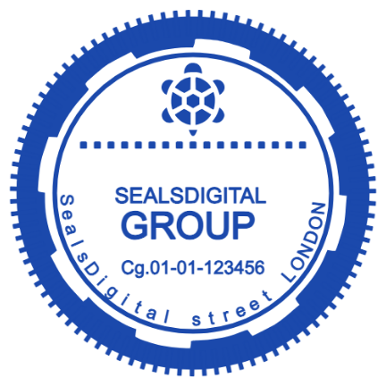 A gear edged badge pairs a small geometric icon with a two line business label.