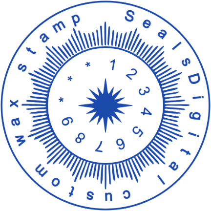 A central sun and registration digits sit within fine rays and a curved name.